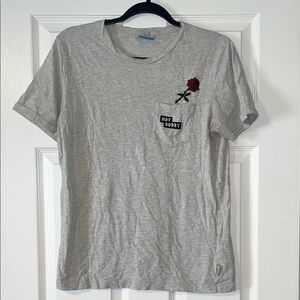 Gray Pocket T-Shirt with Rose Patch